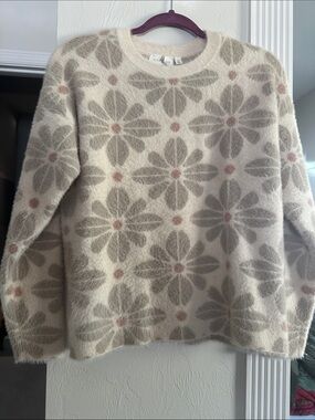 Cyrus Cream Floral Crewneck Sweater with Taupe and Blush Accents